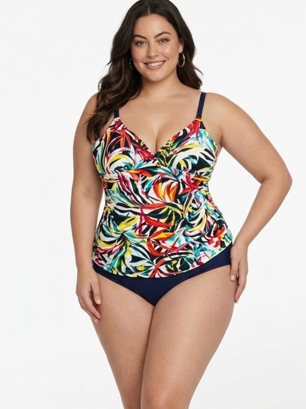 Kohl's APT.9 Multicolor Printed Tankini Top With black straps adjustable NWT